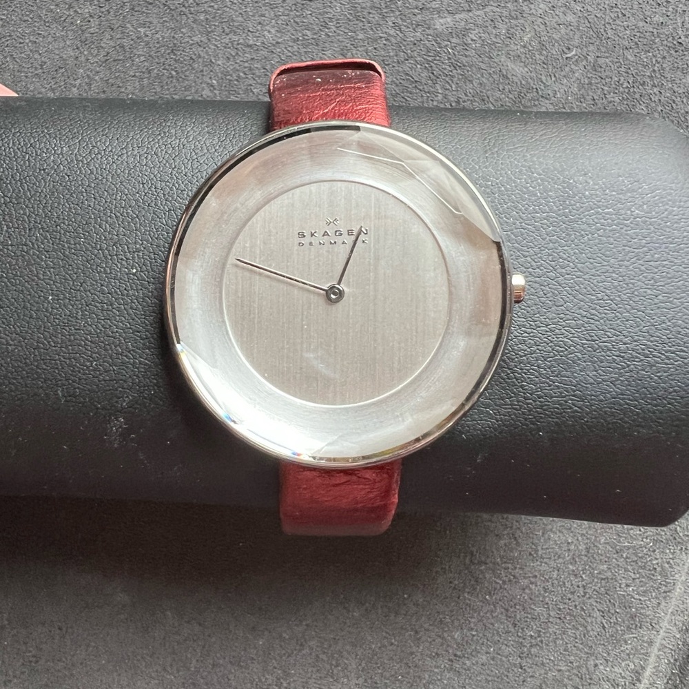 Skagen Faceted Women’s Red Leather Watch